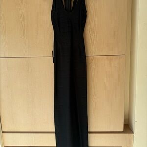 Herve Leger Black Sleeveless V-Neck Maxi Bandage Dress